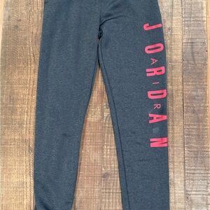 Jordan Kids Charcoal jogger sweatpants with Red Lettering